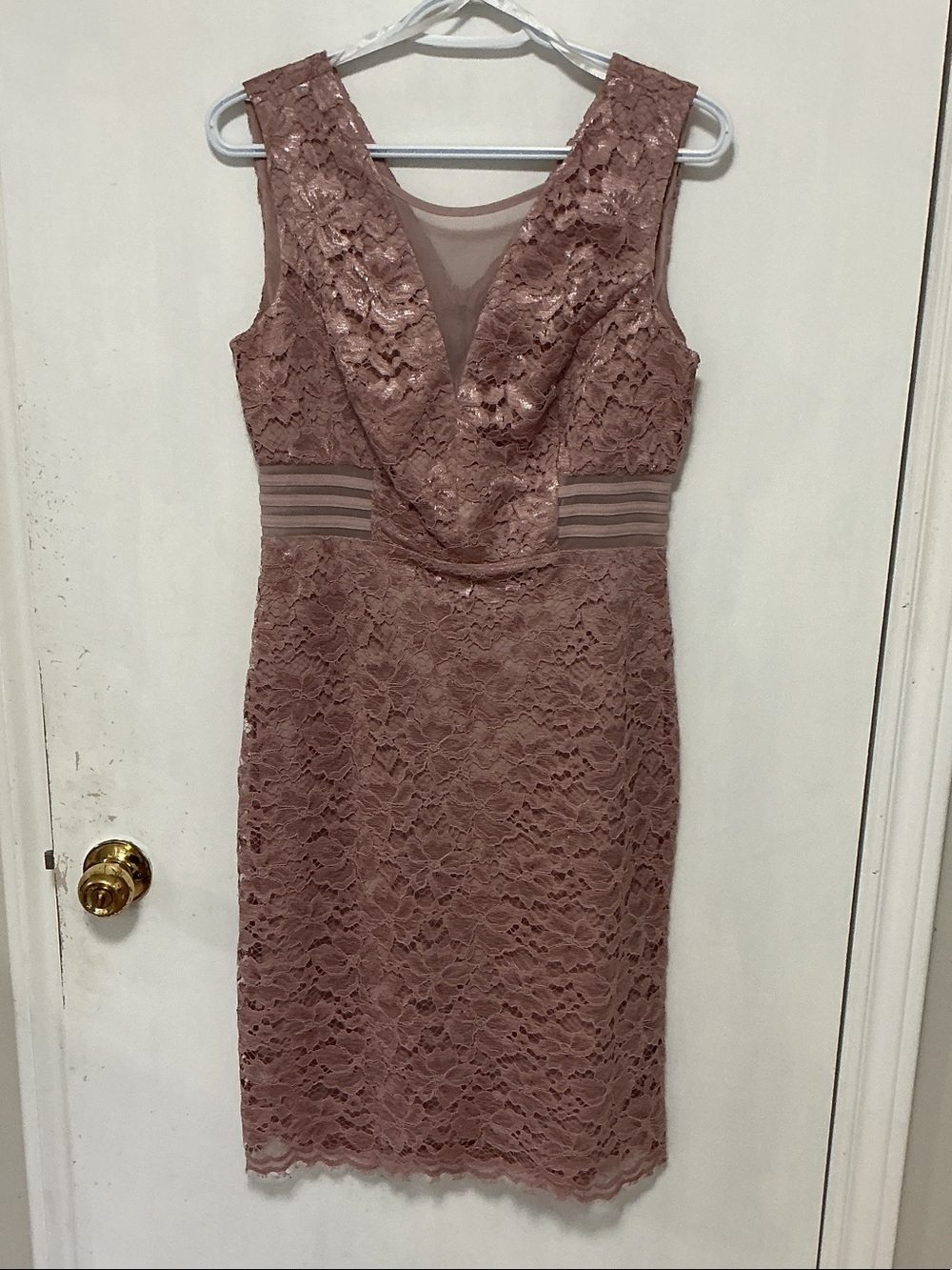 Enfocus Studio Rose Taupe Lace Midi Sheath Dress